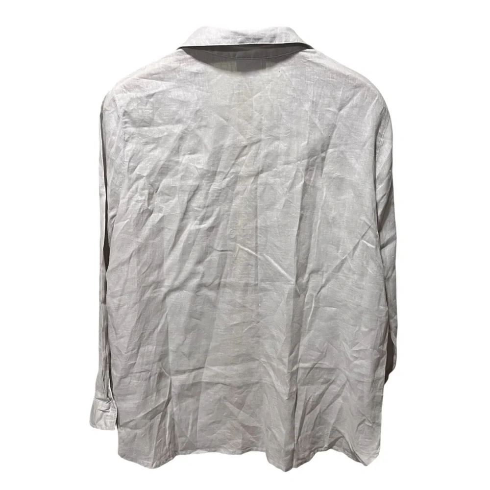 J. Jill Love Linen 100% Linen Light Gray Silver Button Down Shirt - Picture 4 of 10